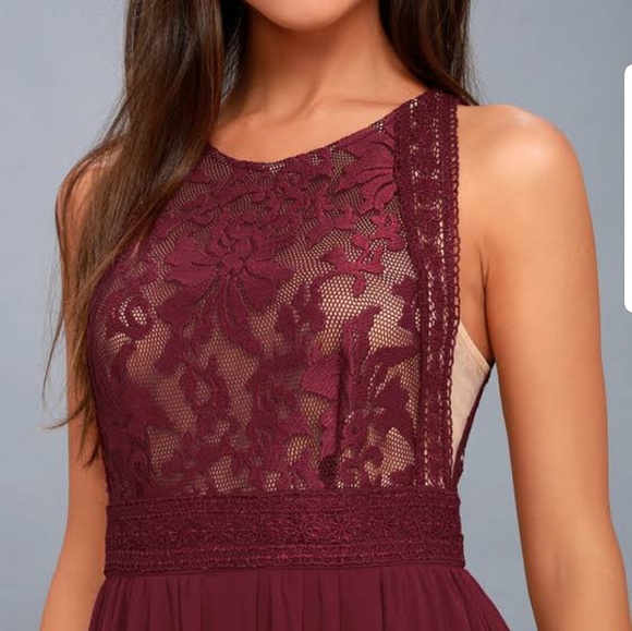 Lulu's forever and always burgundy lace maxi dress - Picture 4 of 4